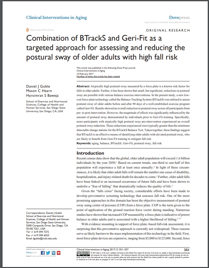 BTrackS™/GeriFit Intervention Study